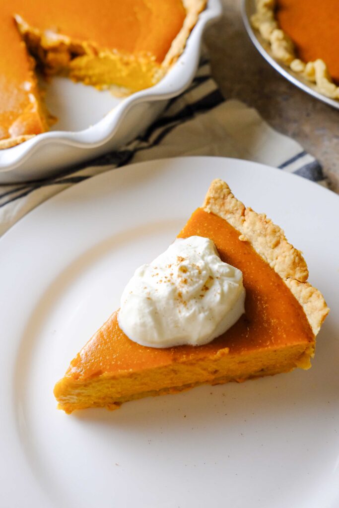 pumpkin pie recipe with evaporated milk on a plate