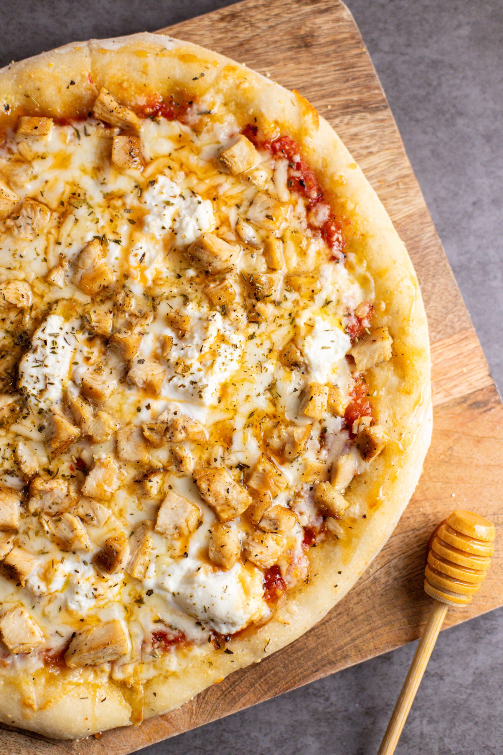 pizza on cutting board