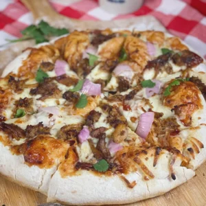 pizza on cutting board