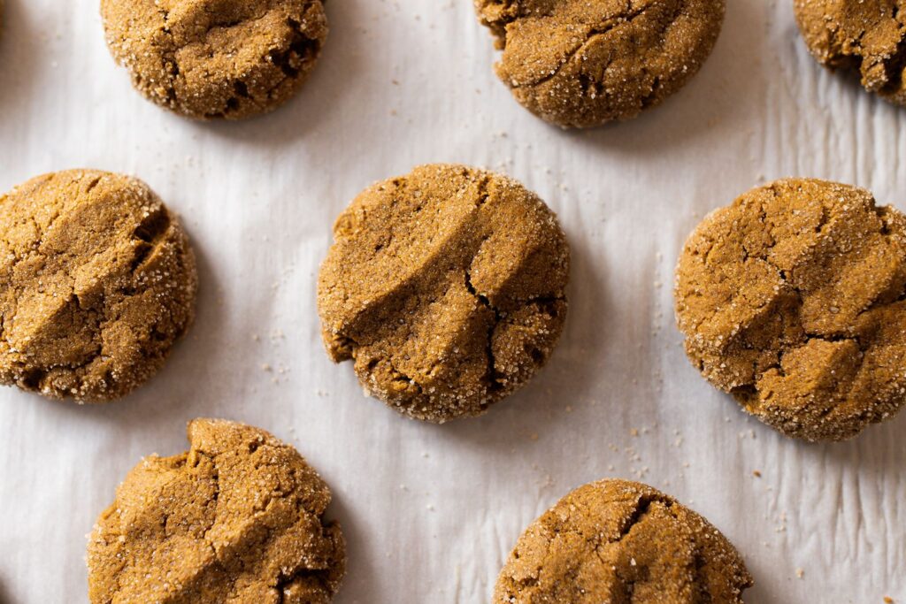 pumpkin molasses cookies on a baking sheet