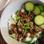 slow cooker korean beef recipe in stone bowl