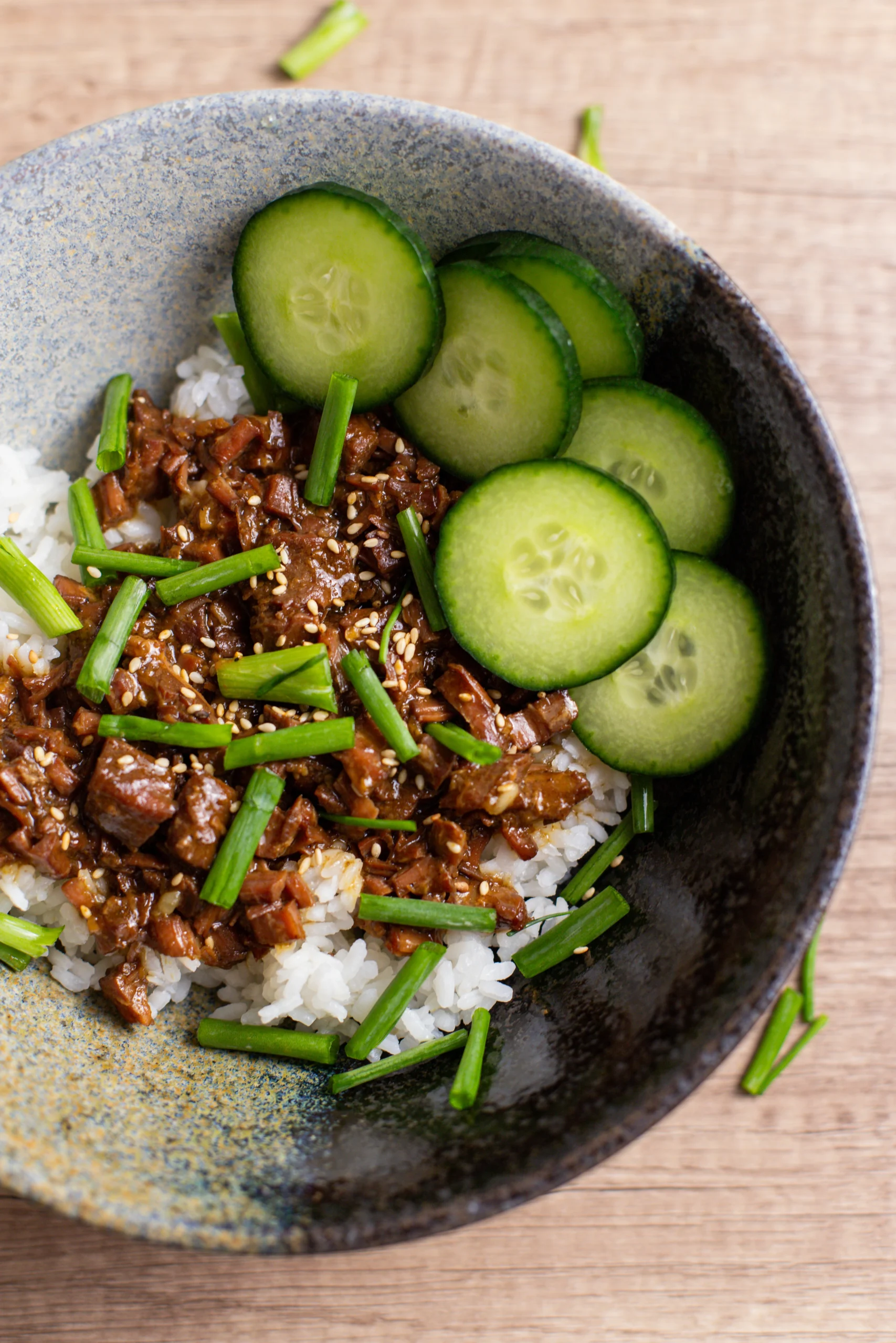 slow cooker korean beef in stone bowl