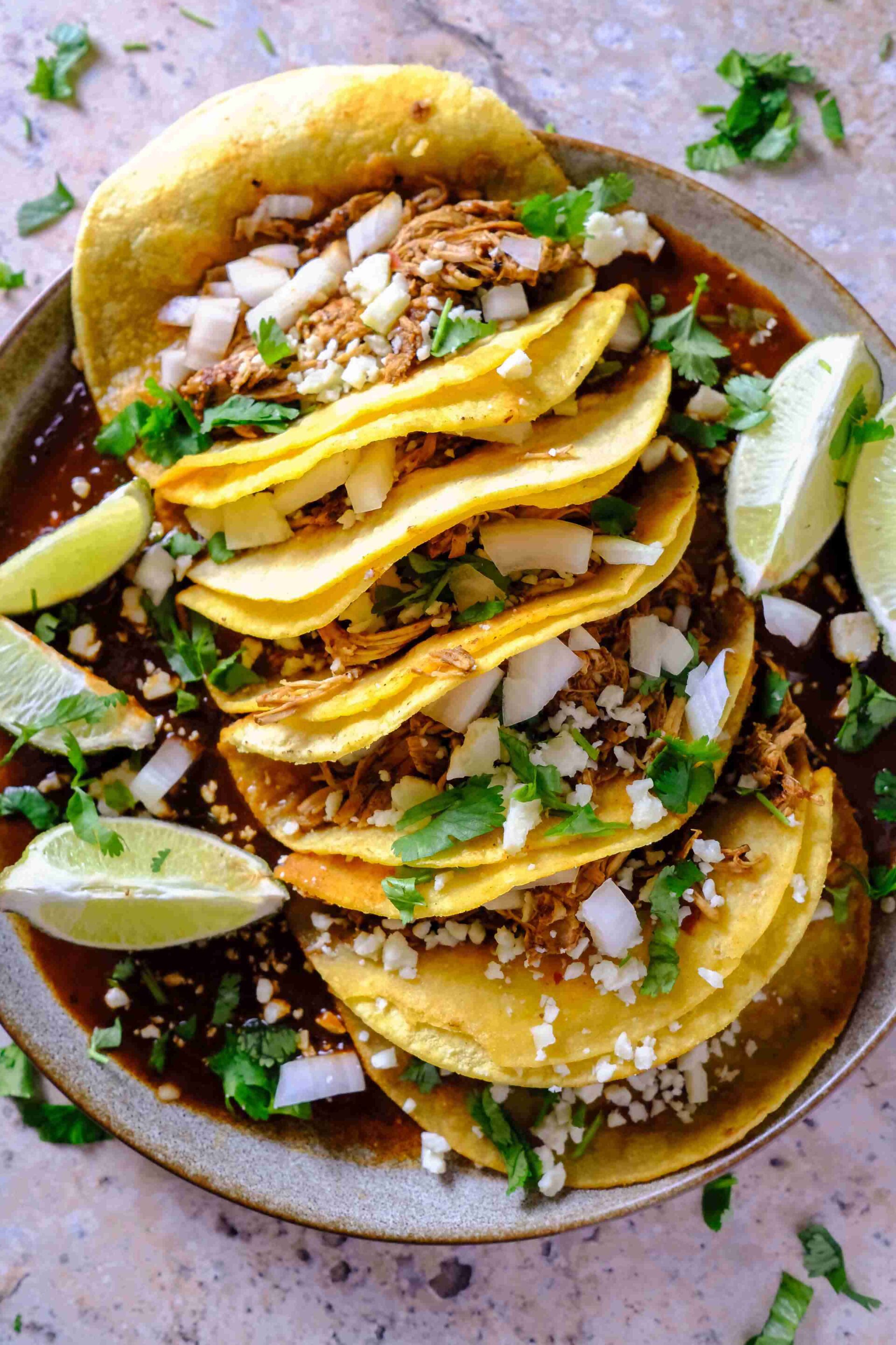slow cooker chicken birria on a plate