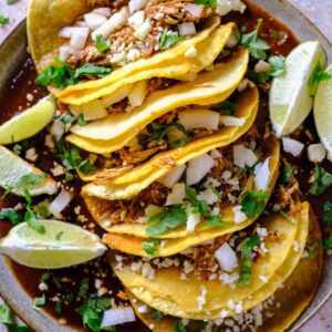 slow cooker chicken birria on a plate
