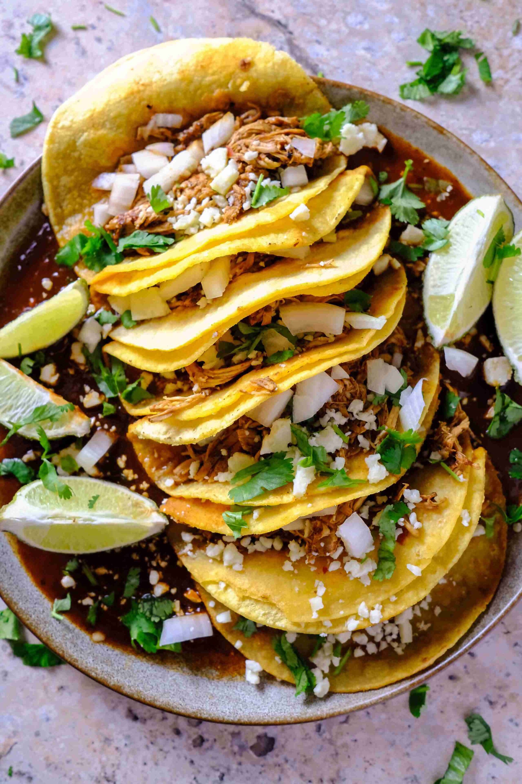 slow cooker chicken birria on a plate