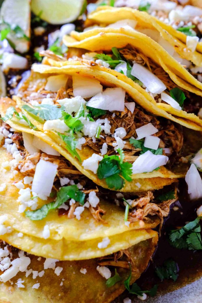 chicken birria tacos slow cooker​ closeup