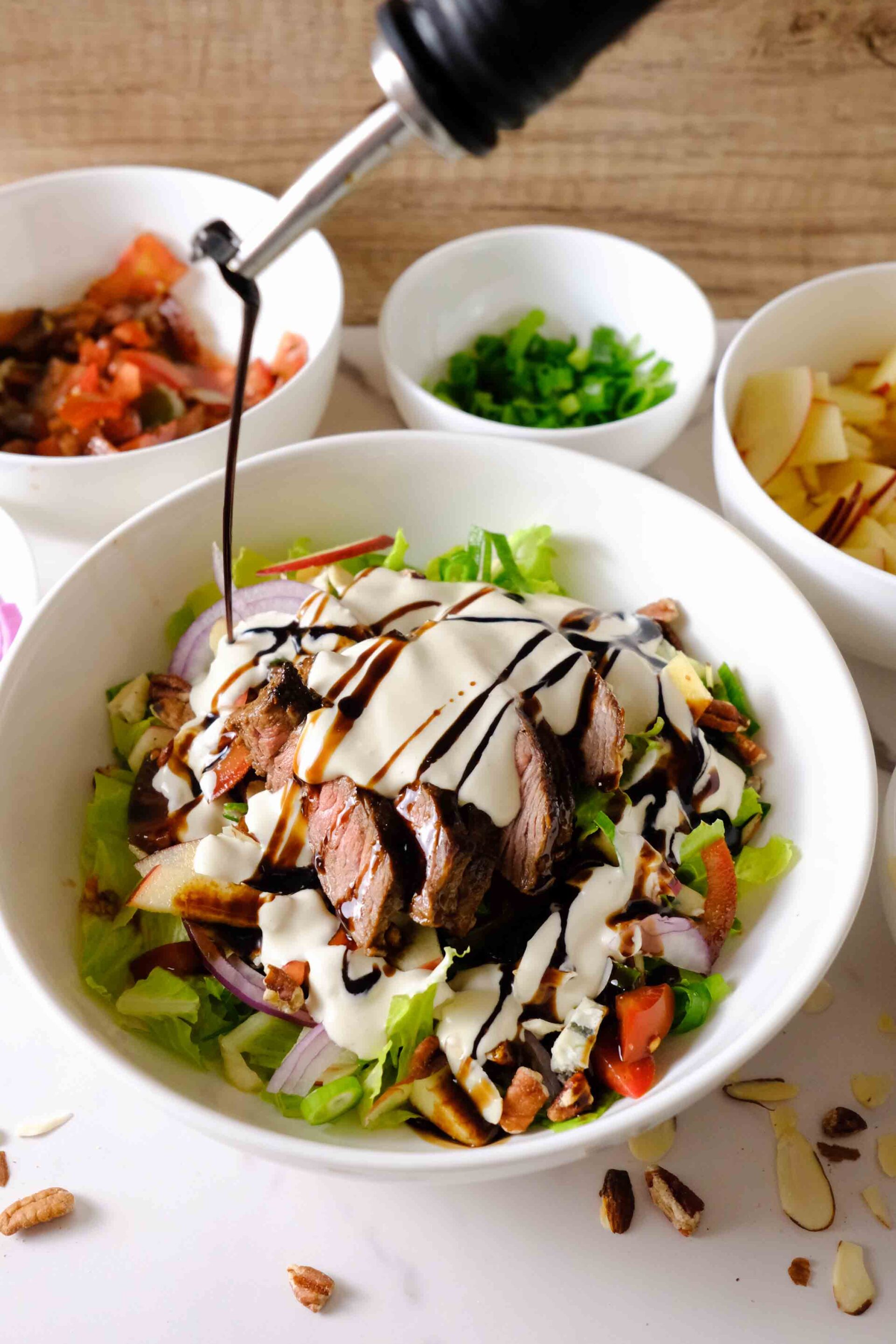 fall harvest salad with steak and roquefort dressing