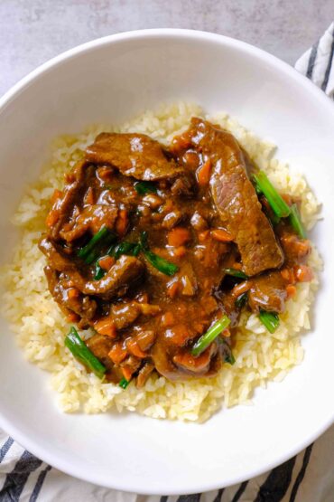 mongolian beef slow cooked in a bowl