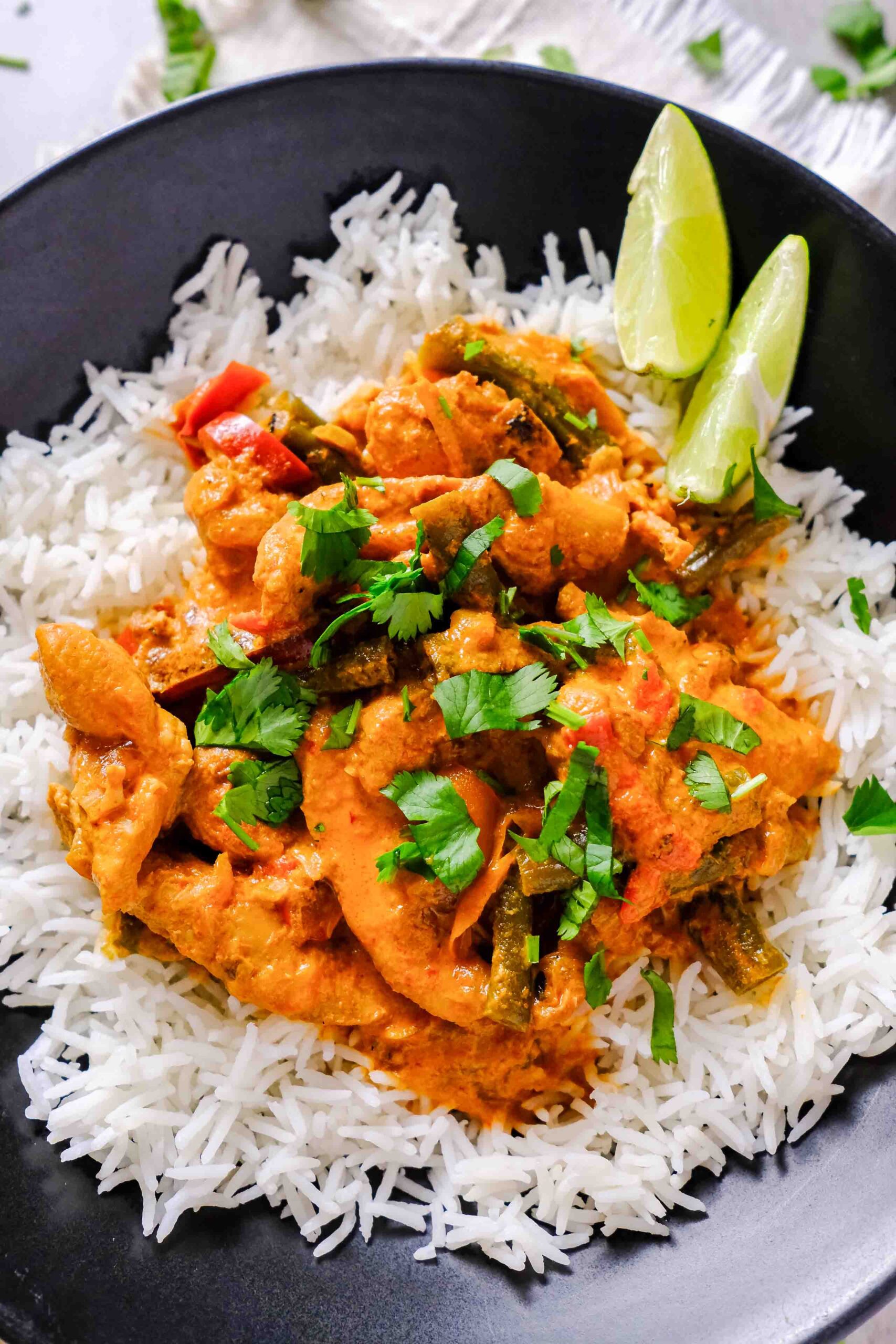 slow cooked red chicken curry on rice