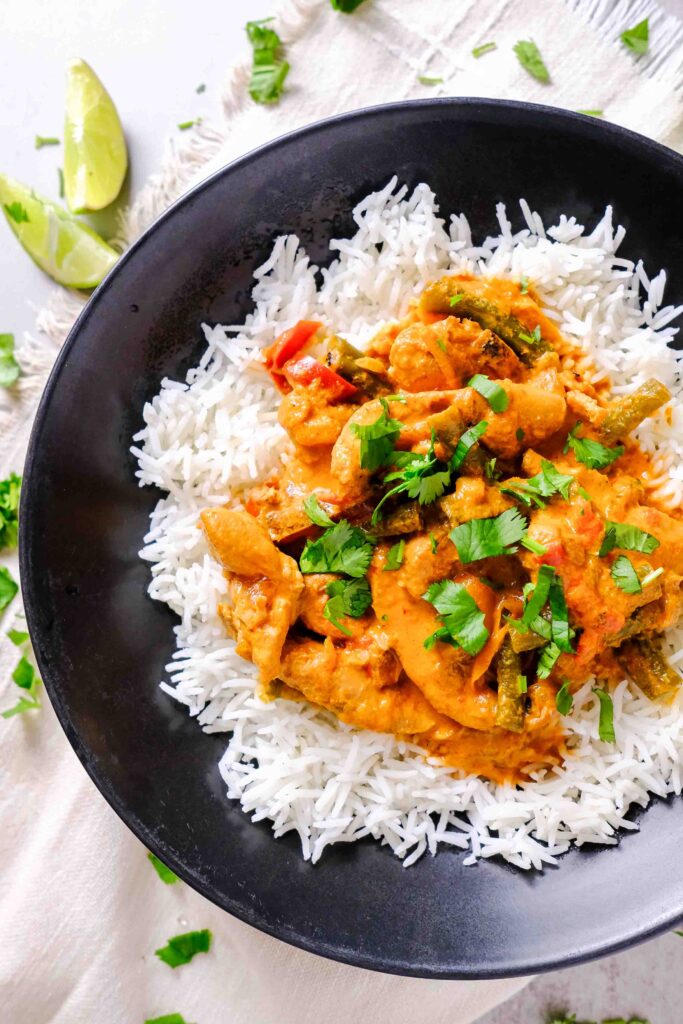 red curry chicken slow cooker over rice