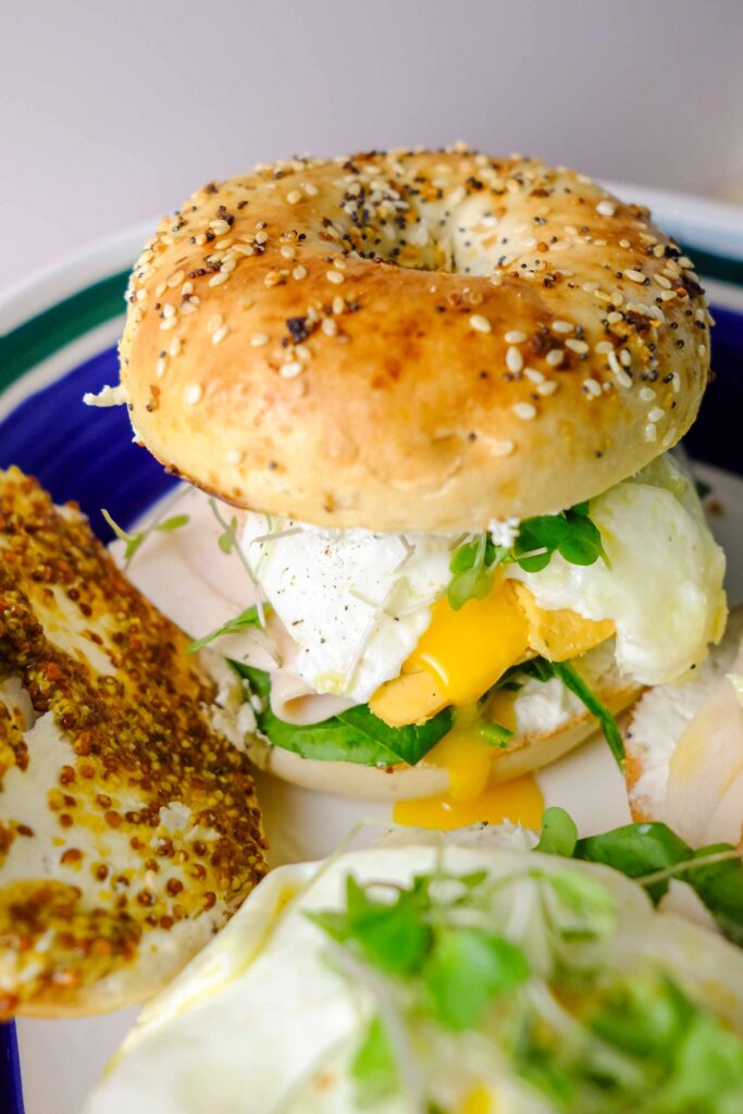 bagel and egg sandwich​ on a plate