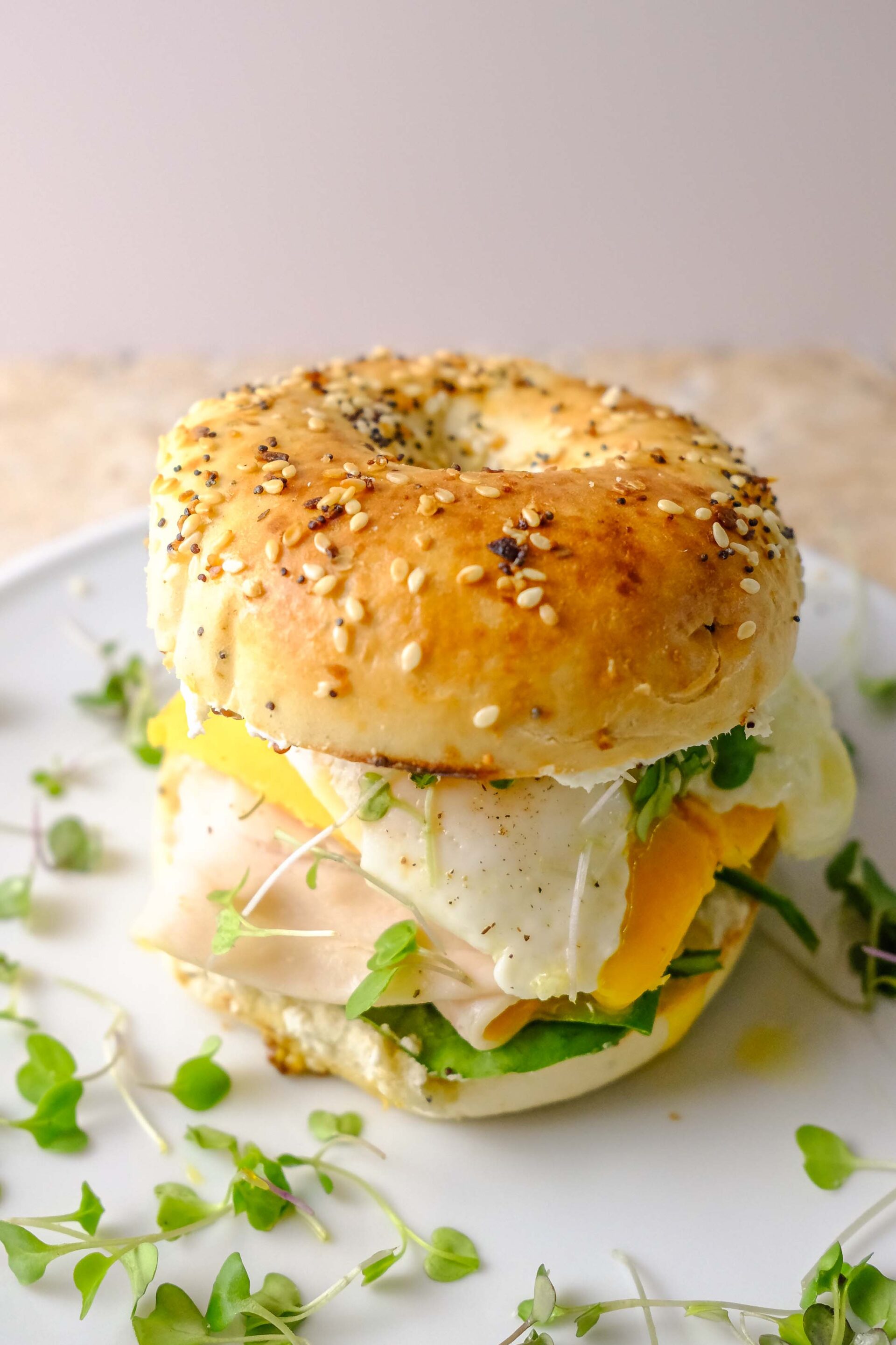 bagel breakfast sandwich recipe​ on plate