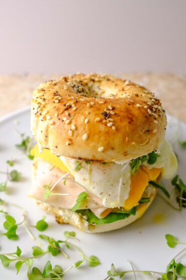 bagel breakfast sandwich recipe​ on plate