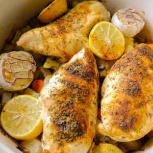 dutch oven chicken breast over vegetables