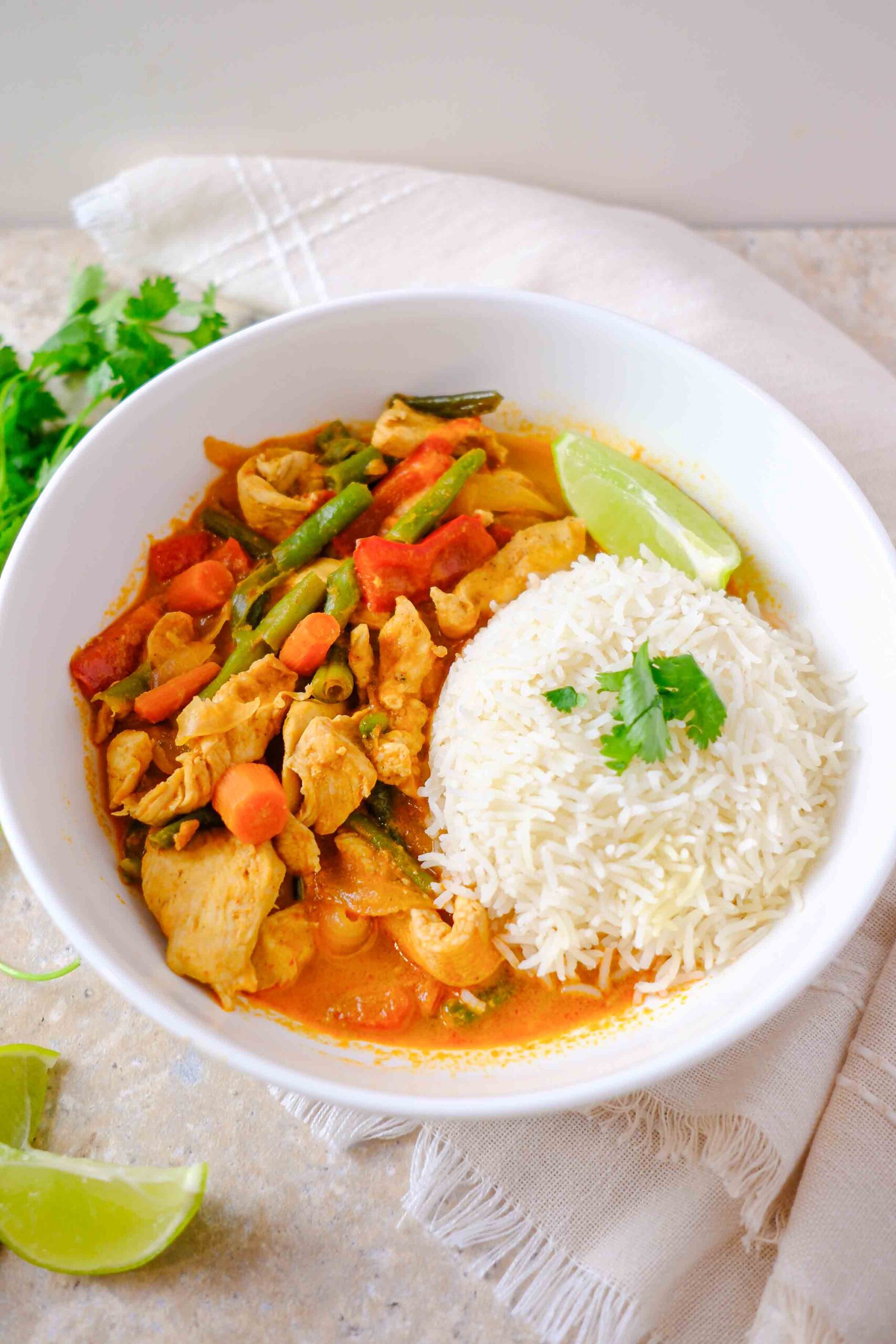 featured thai red curry chicken recipe​ in a bowl
